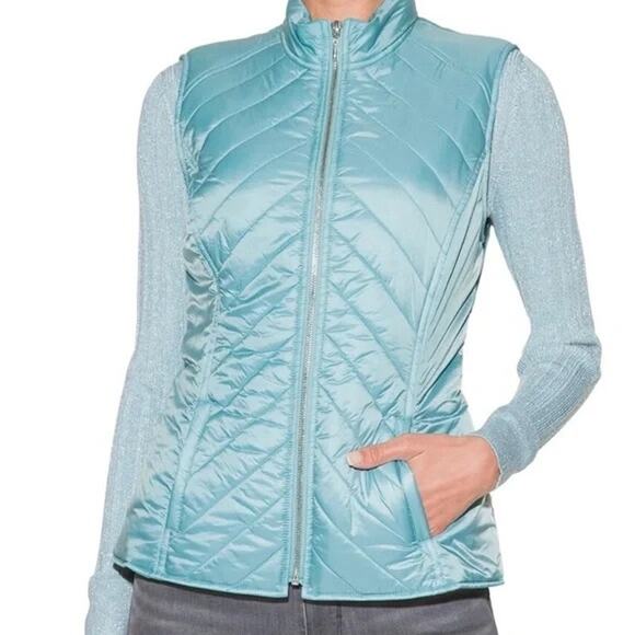 WHBM Winter Mint Blue Quilted Puffer Vest Size Small NWT - Picture 1 of 6